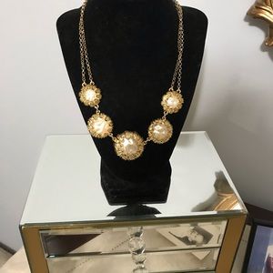 Talbots double chain mabe pearl necklace and post earrings